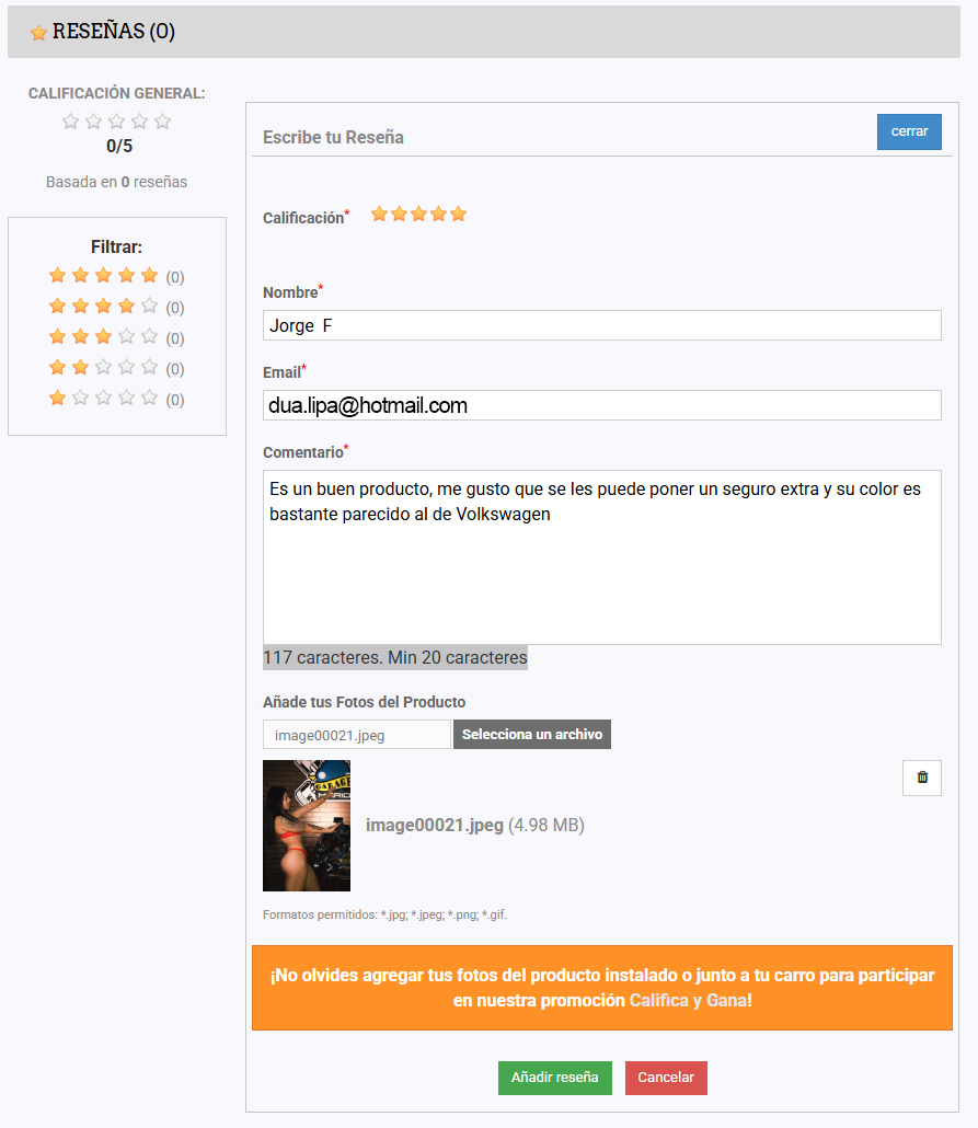 Formulario para escribir una reseña